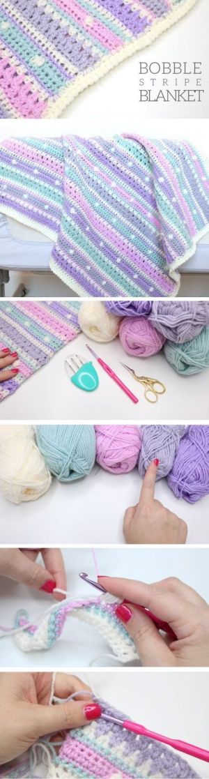 Bobble Stripe Blanket - best free crochet blanket patterns - www.feedourlife.blog