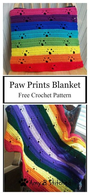 Paw Prints Blanket Pattern - best free crochet blanket patterns - www.feedourlife.blog