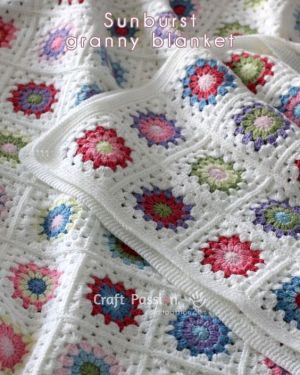 Sunburst Granny Square Banket - best free crochet blanket patterns - www.feedourlife.blog