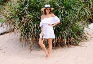 FREE PATTERN - DIY Off the Shoulder Beach Dress - by A Pair and a Spare and brought to you by www.feedourlife.blog