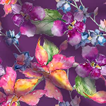 Purple cotton floral print fabric by the yard