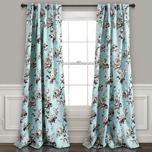 Floral blue gray curtain set