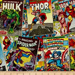 Marvel retro comic covers multi fabric by the yard