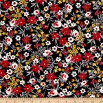 Red and black botanical garden fabric by the yard