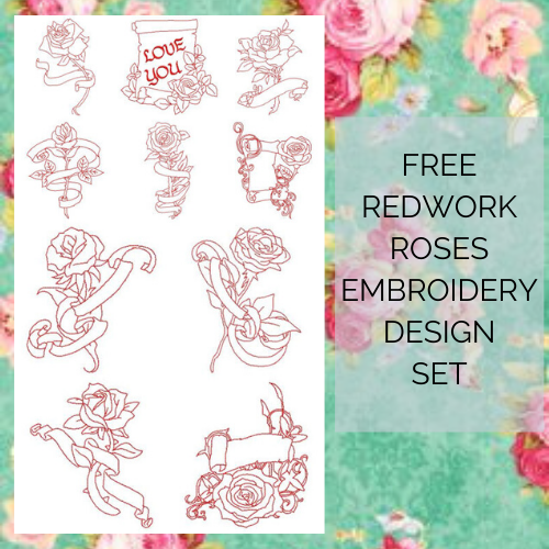 FREE Mother’s Day Redwork Roses Embroidery Design Set x 10