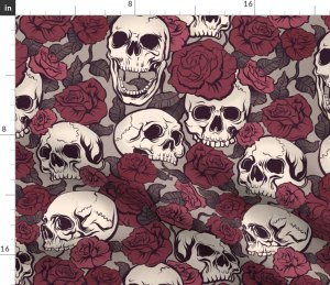 Rose tattoos old school skeleton head skull vintage fleece fabric by the yard, from Amazon