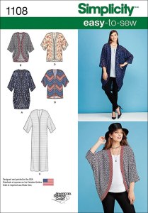 Simplicity 1108 womens kimono and cardigan sewing pattern size XXS-XXL