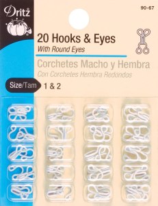 20 Hooks & Eyes set, white, from Amazon