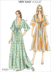 Vogue Pattern V9253ZZ0 Misses Deep V Kimono Style Dresses with Self Tie Sewing Pattern 16-26