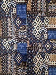 Blue tan diamond tribal lightweight polyester spandex fabric by the yard, from Amazon