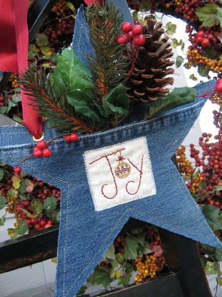 Hanging Star made from recycled denim fabric