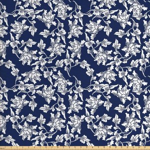 Navy Blue Japanese Foliage Print fabric by the yard, available from Amazon