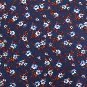 Navy denim with floral print jersey knit fabric from Amazon
