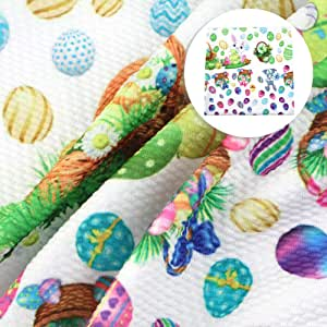 Spring Easter eggs and rabbits knit fabric by the yard