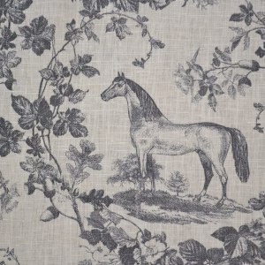 100% linen fabric, horse print toile de jouy, available from Amazon