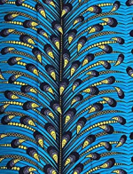 Peacock print fabric blue yellow black by the yard
