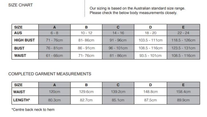Free Pattern Size Chart 