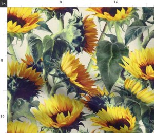 Spoonflower sunflower floral cotton fabric by the yard, from Amazon