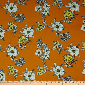 Rayon challis floral mustard fabric by the yard, available from Amazon