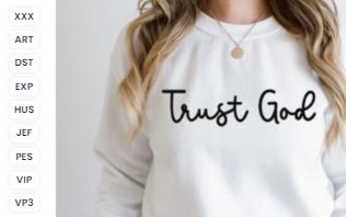 Trust God free machine embroidery design