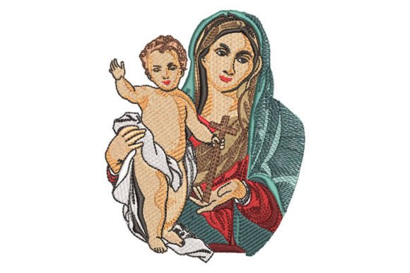 Virgin Mary with baby Jesus free machine embroidery design by www.feedourlife.blog