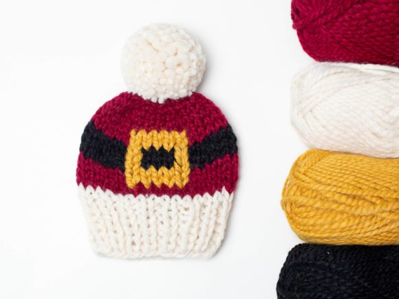 Santa-Belt-Hat-Knitting-Pattern-Pompom